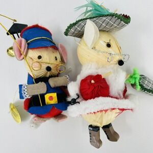 Kurt Adler Corn Husk Mice Ornaments 1979 Vintage Lot of 2